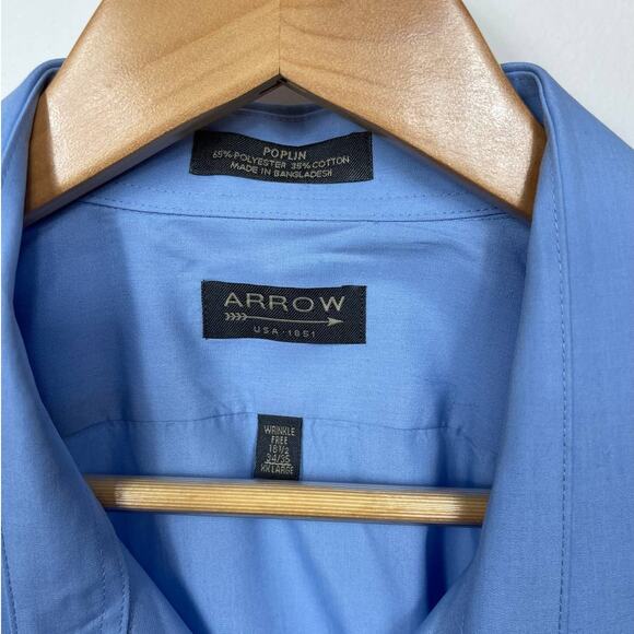 Arrow Men's Poplin Shirt in Blue Size XXL - Picture 4 of 8